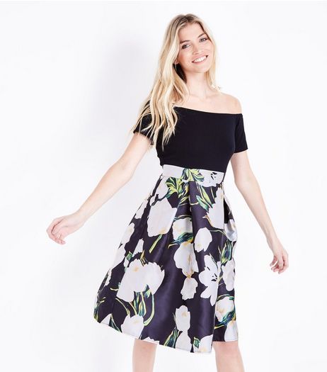 AX Paris Black Floral Skirt Bardot Dress | New Look