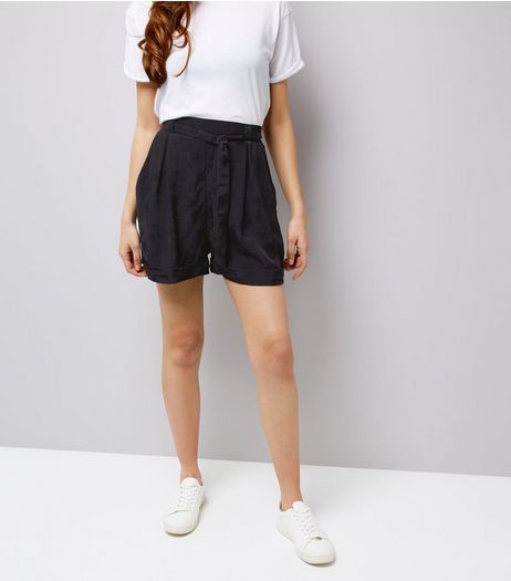 Navy Floral Jacquard Tie Waist Shorts | New Look