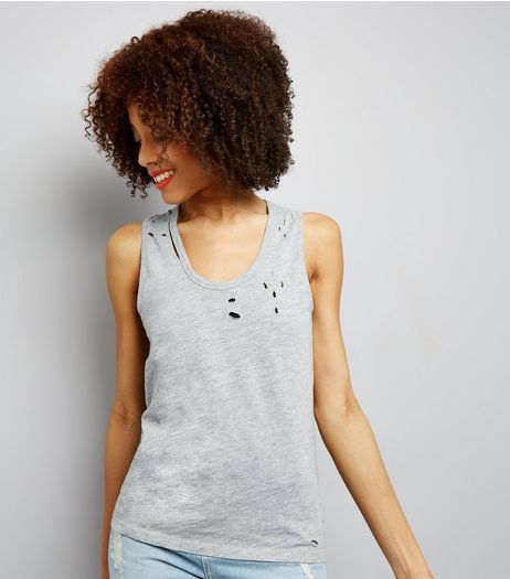 Mid Grey Ripped Vest | New Look