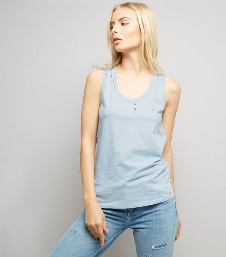 Blue Ripped Vest | New Look