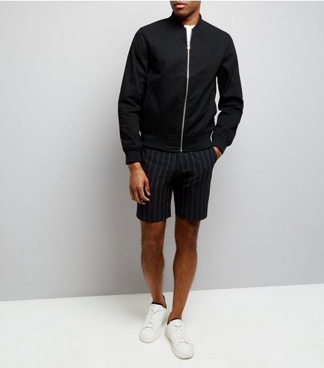 Black Pinstripe Seersucker Tailored Shorts | New Look