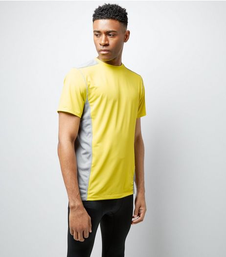 Yellow Panelled Short Sleeve Sports T-Shirt | New Look