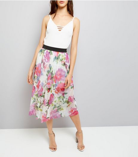 White Floral Print Mesh Skirt | New Look
