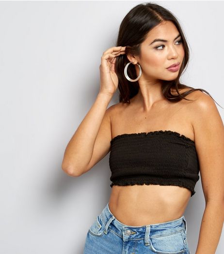 Black Shirred Bandeau Top | New Look