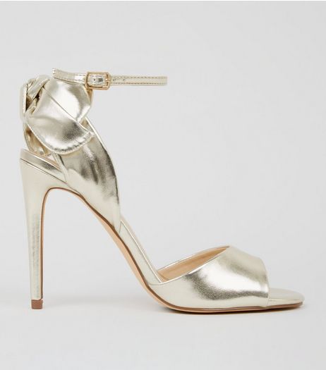 Gold Bow Heeled Sandals | New Look