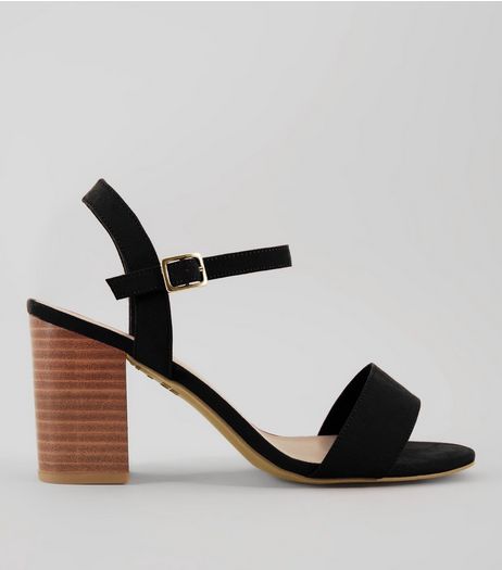 Wide Fit Black Wooden Block Sandals | New Look