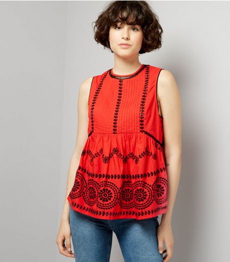 Red Cut Out Sleeveless Top | New Look