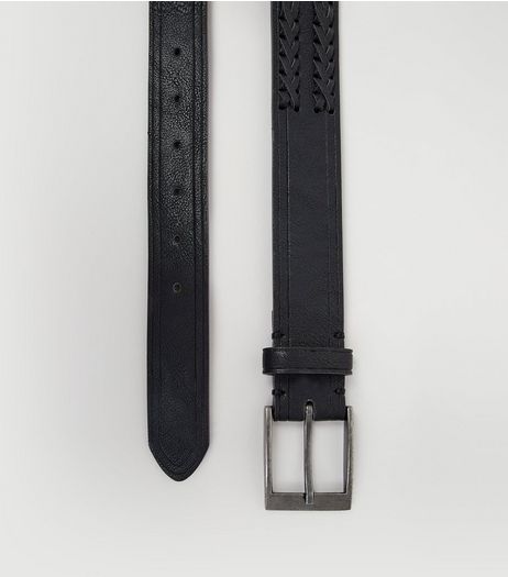 Black Weave Detail Leather-Look Belt | New Look