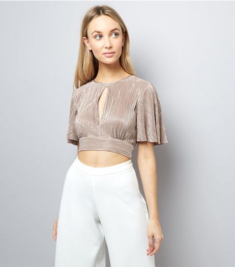Mid Pink Metallic Pleated Crop Top | New Look