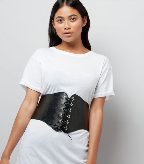 Black Eyelet Trim Lace Up Corset Belt | New Look