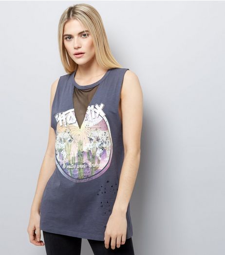 Grey Phoenix Mesh Panel Tank Top | New Look