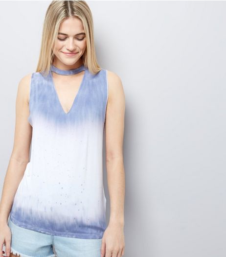 Blue Tie Dye Print Choker Neck Tank Top | New Look