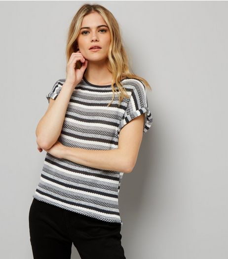 Apricot Black Stripe Rolled Sleeve Top | New Look