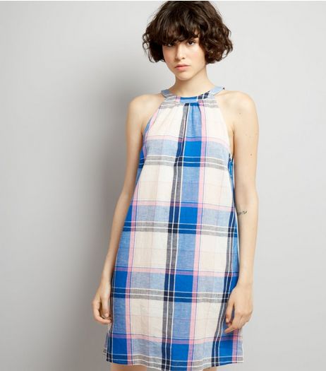 Blue Check Tie Back Shift Dress | New Look