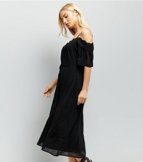 Black Cold Shoulder Midi Dress | New Look