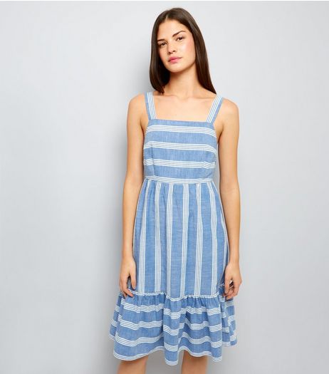 Blue Stripe Frill Hem Midi Dress | New Look
