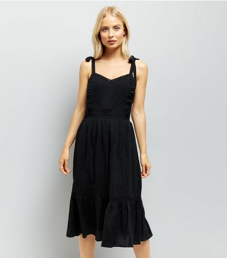 Black Tie Straps Tiered Sundress | New Look