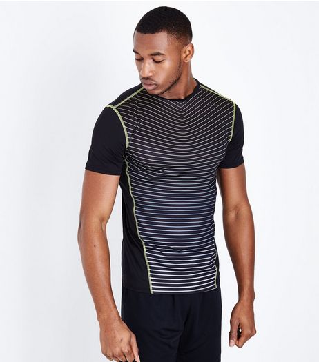 Black Stripe Panel Sports T-Shirt | New Look