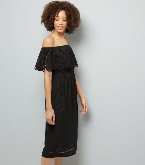 Black Cut Out Detail Bardot Neck Midi Dress | New Look