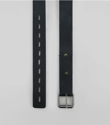 Black Leather Stud Stitch Detail Belt | New Look