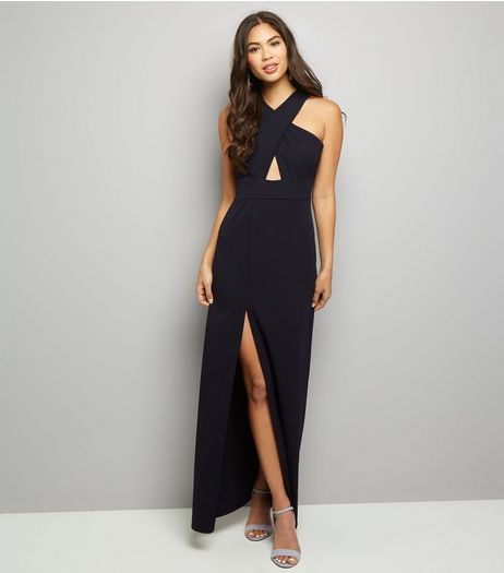 AX Paris Navy Cross Strap Front Maxi Dress | New Look