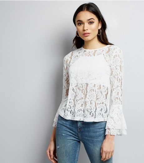 Cameo Rose White Lace Frill Sleeve Top | New Look