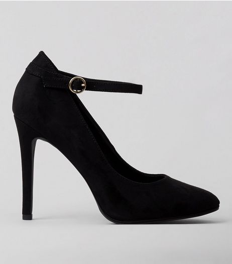 Black Suedette Ankle Strap Court Shoes | New Look