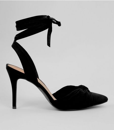 Black Ankle Tie Pointed Heels | New Look