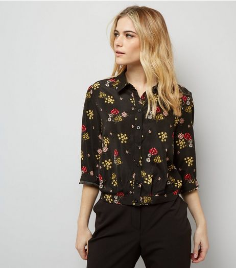 Apricot Black Floral Print 3/4 Sleeve Shirt | New Look
