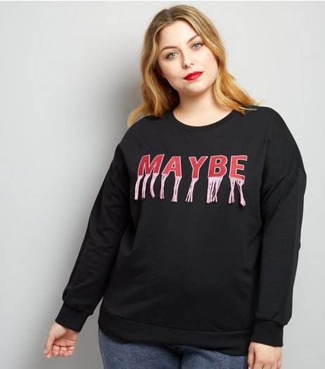 Curves Black Maybe Fringe Detail Jumper | New Look