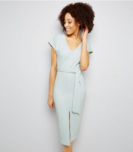 Mint Green Scuba Tie Waist Dress | New Look