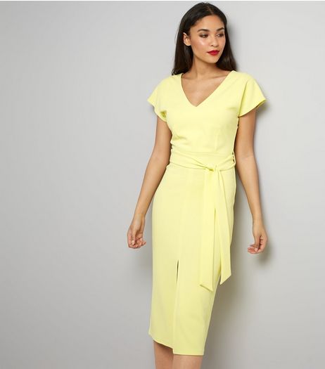 Yellow Scuba Tie Waist Dress | New Look