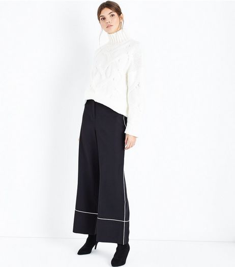 Black Piped Trim Wide Leg Trousers | New Look