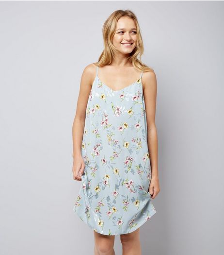 Pale Blue Floral Jaquard Slip Dress | New Look
