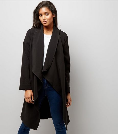 Black Waterfall Belted Duster Coat | New Look