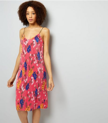 Pink Floral Print Pleated Midi Slip Dress | New Look