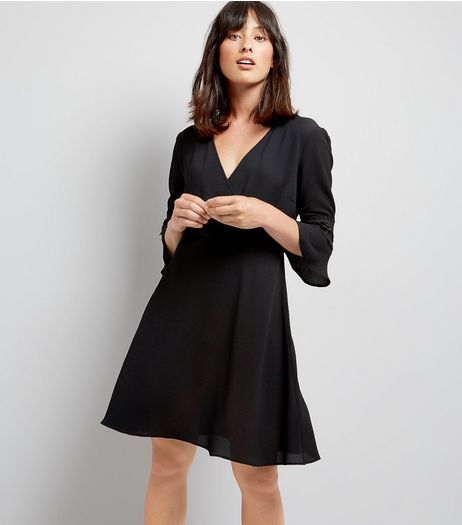 Black Crochet Lace Trim Skater Dress | New Look
