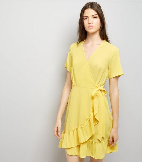 Yellow Frill Hem Wrap Dress | New Look