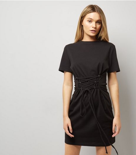 Black Corset T-Shirt Dress | New Look