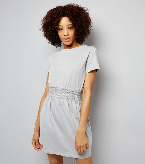 Dark Grey Shirred Waist T-Shirt Dress | New Look