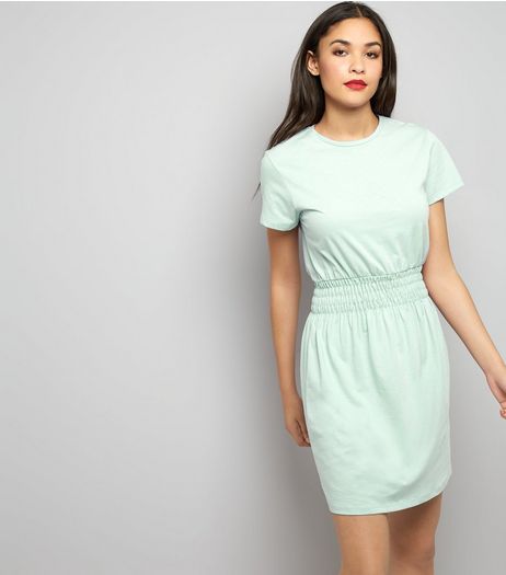 Mint Green Shirred Waist T-Shirt Dress | New Look