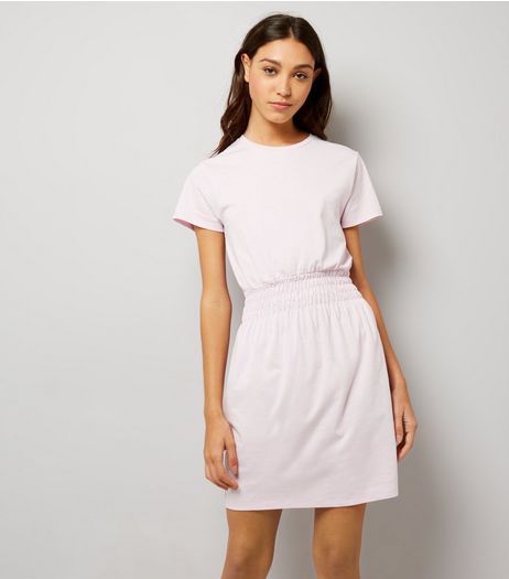 Mid Pink Shirred Waist T-Shirt Dress | New Look