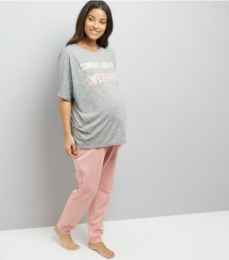 Maternity Pink Sunday Slogan Pyjama Set | New Look