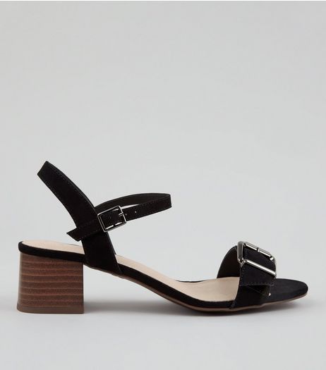 Wide Fit Black Comfort Suedette Buckle Front Sandals | New Look