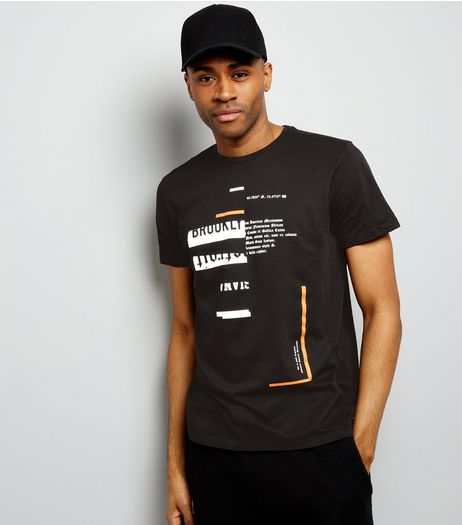 Black Brooklyn Print Spliced T-Shirt | New Look
