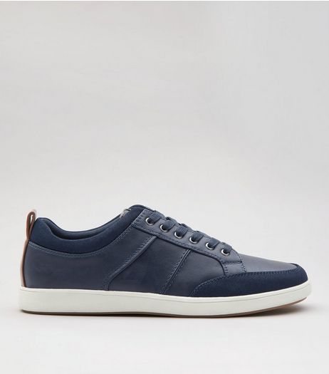 Navy Suedette Toe Lace Up Trainers | New Look