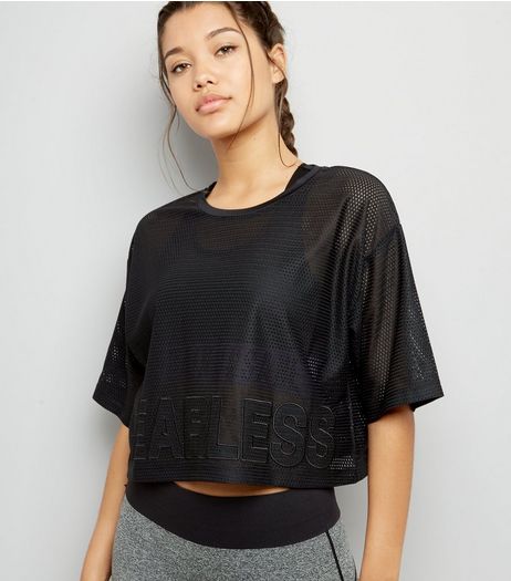 Black Fearless Applique Mesh Sports T-Shirt | New Look