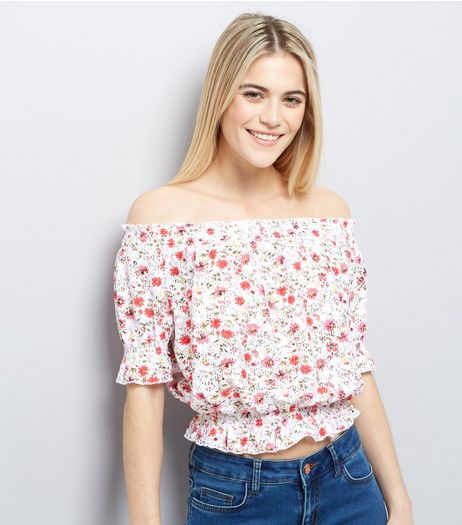 Pink Ditsy Floral Print Bardot | New Look