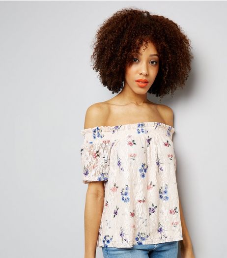 Pink Floral Print Bardot Neck Top | New Look