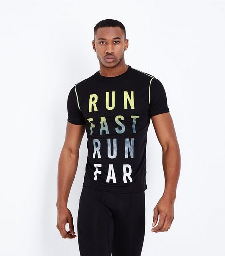 Black Run Fast Run Far Sports T-Shirt | New Look